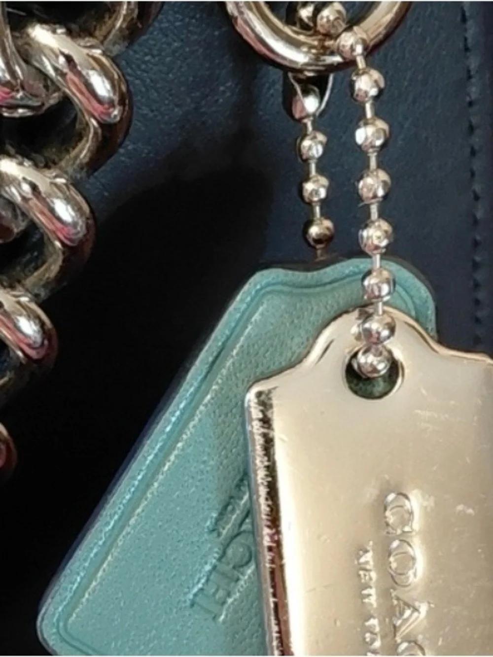 Coach Swagger 20 Shoulder Bag Colorblock Pebble Leather Teal & Blue 24114